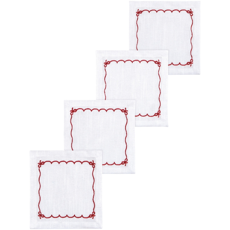 Embroidered Bow Cocktail Napkins