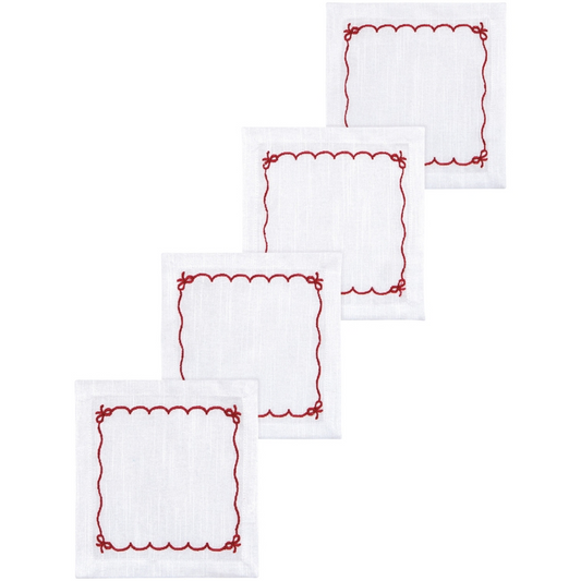 Embroidered Bow Cocktail Napkins