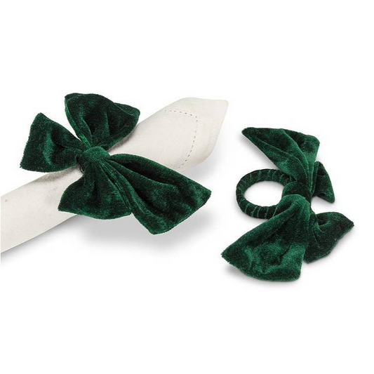 Green Velvet Bow Napkin Rings